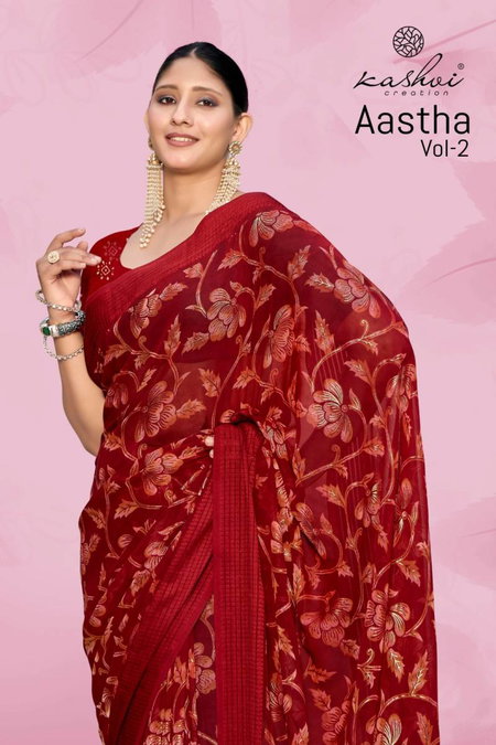 Aastha Vol 2 By Kashvi Georgette Jacquard Printed Saree Best Wholesale Shop In Surat